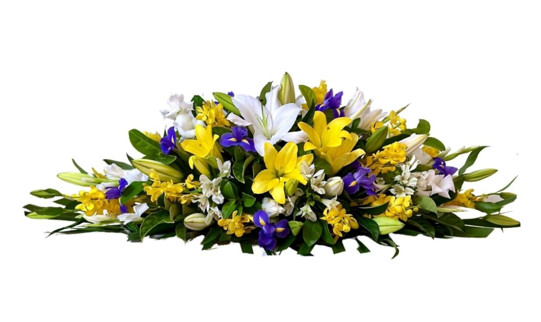 Lilies and Roses casket spray