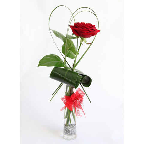 Valentines Single Red Rose in a vase