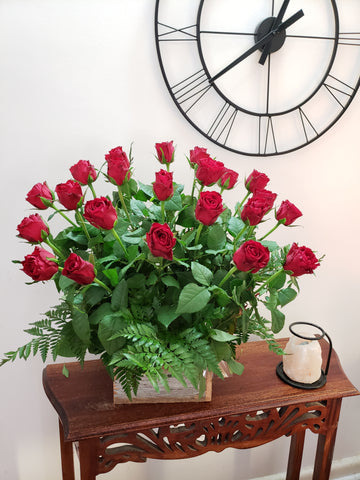 Valentines 24 Red Roses in a Timber Box