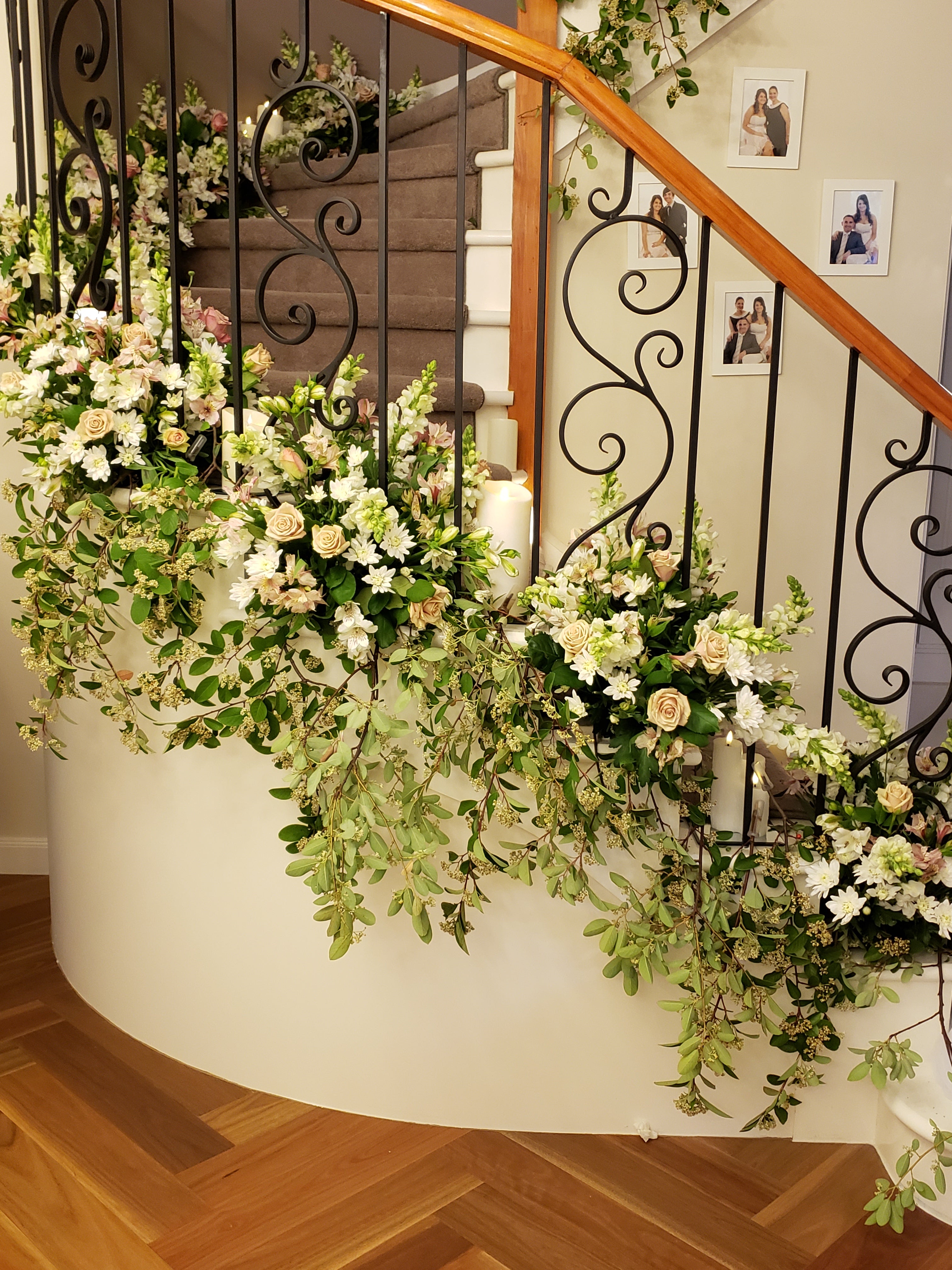 Wedding staircase flower decoration | Honestweddingadvice.com