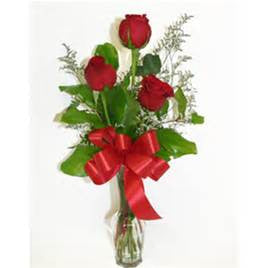 Valentines 3 Roses in a vase - Heidelberg Online Florist